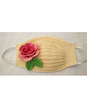 Happy Threads Handmade Crochet Cotton Masks with Floral Motifs- Cream